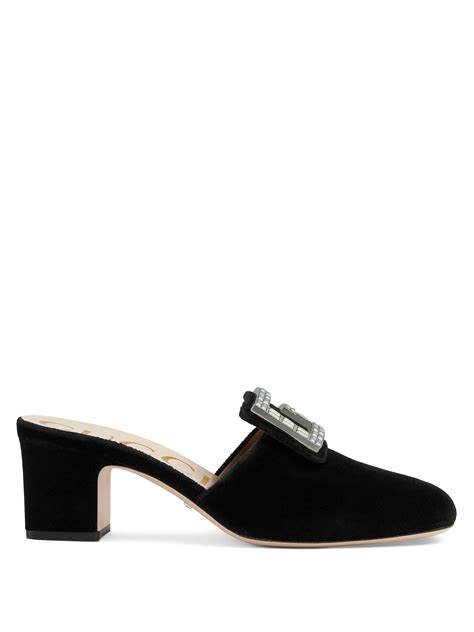 gucci mules black|Gucci black velvet mules.